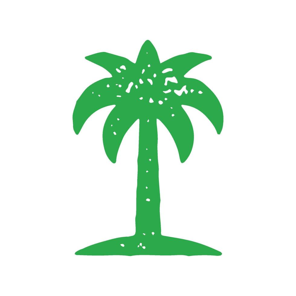 Cute minimalist green palm tree with lush foliage top and high trunk decorative grunge texture vector