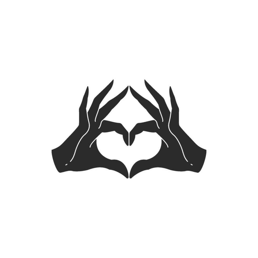 Female gesture hands showing heart shape silhouette drawing style vector