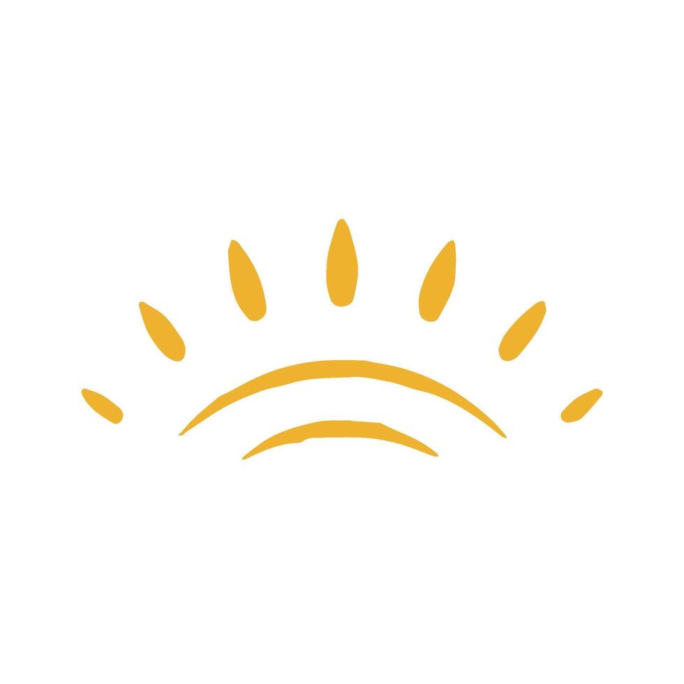 Cute minimalist sun arch shape and bright yellow beams childish hand drawn grunge texture vector