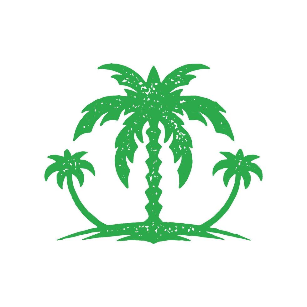 Uninhabited empty island with three palm trees landscape green grunge texture illustration vector