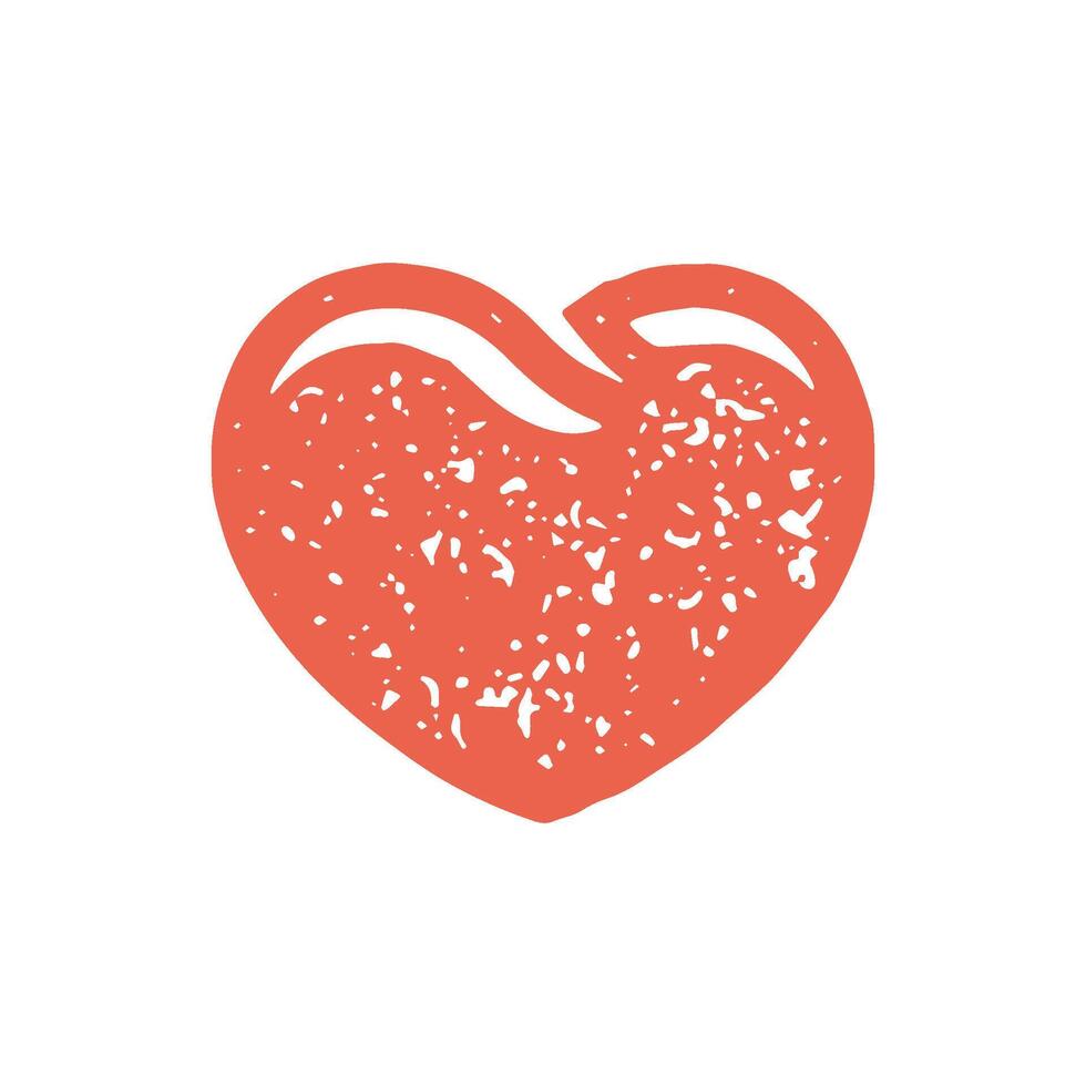 Hand drawn red ornamental heart symbol of romance, tenderness, love and passion grunge texture vector