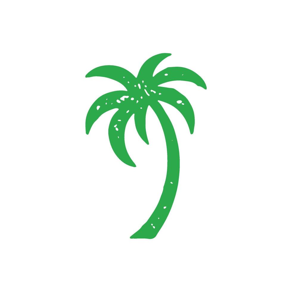 Hand drawn natural green curved palm tree with arch trunk and greenery top tropical resort logotype vector