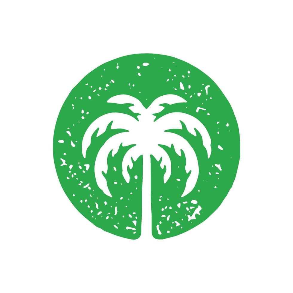 Natural palm tree jungle tropical summer travel vacation green circle logotype grunge texture vector