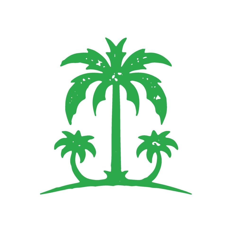 Tropical island landscape with three natural palm trees green hand drawn grunge texture vector