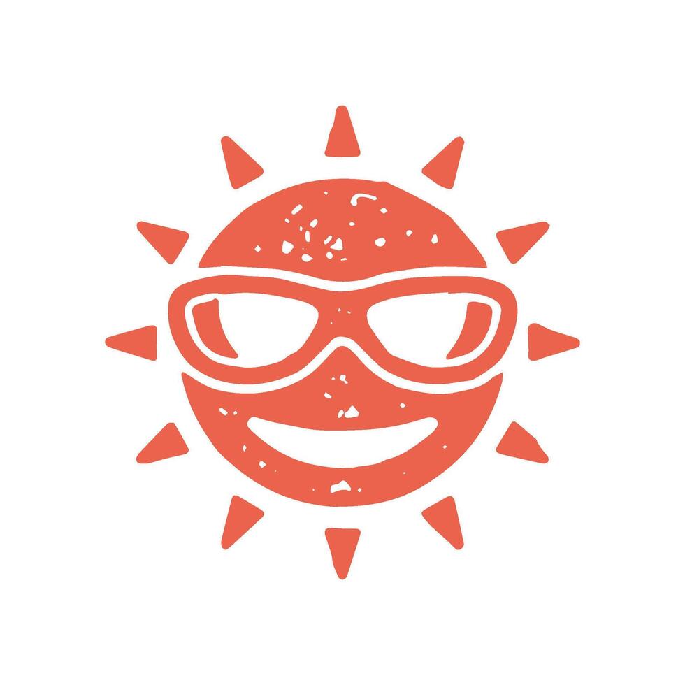 Smiling burning red sun sunglasses fashion summer decorative design logotype grunge texture vector