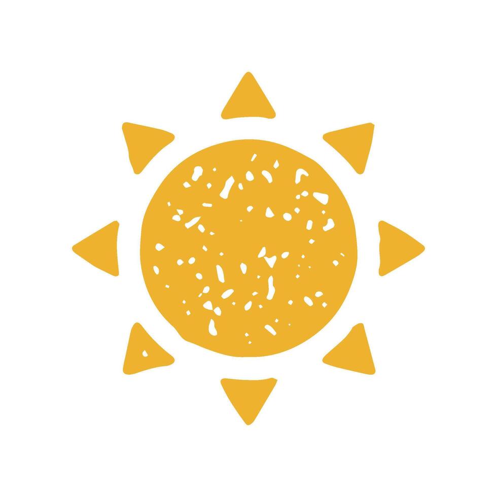 Bright yellow sun grunge texture ornamental circle with triangle arrows beams illustration vector