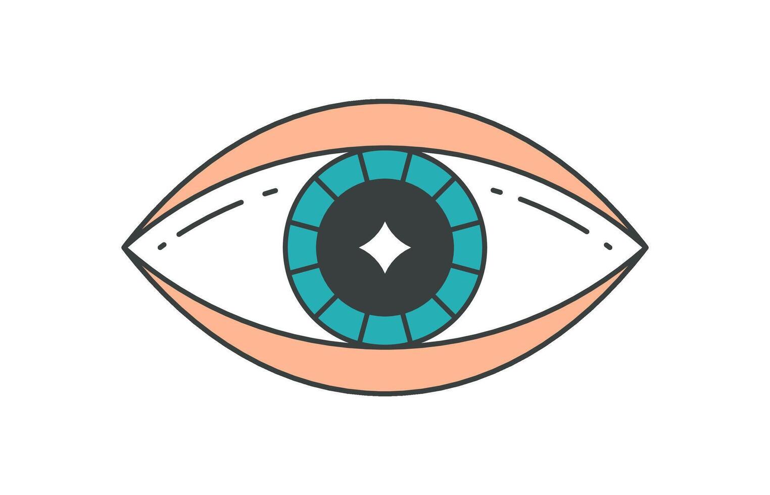 Comic human eye with blue eyeball and eyelids pop art groovy style t shirt print cartoon vector