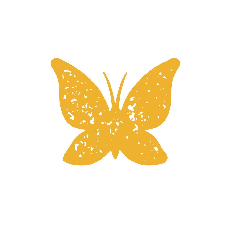 Yellow summer butterfly moth with antenna mustache and ornamental wings for flying hand drawn vector