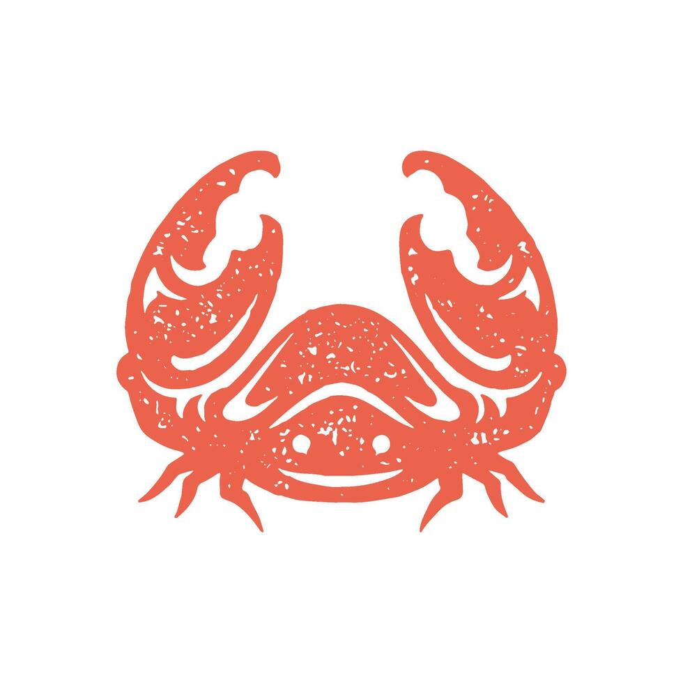 Funny red crab with eyes, smile and claws monochrome decorative design grunge texture vector
