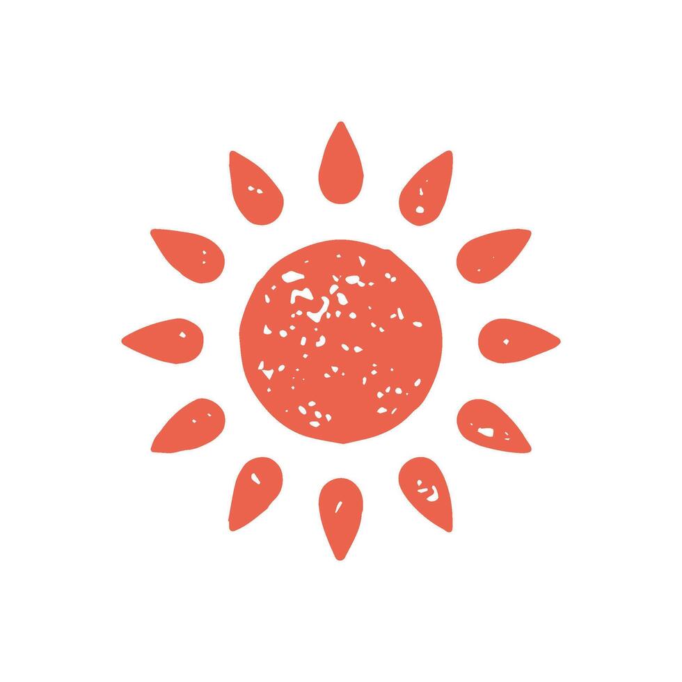 Shining circle red sun surrounded by beams summer vacation symbol grunge texture vector