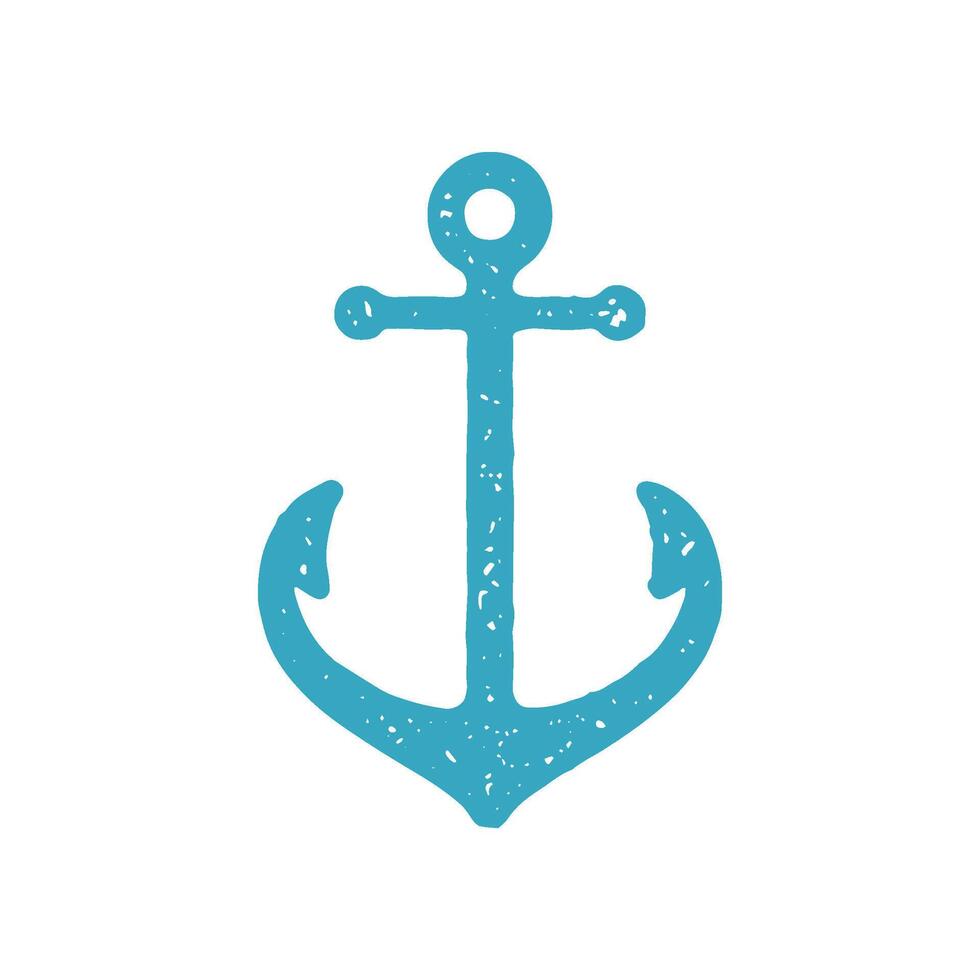 Monochrome simple blue navy anchor with hole for rope hanging decorative design grunge texture vector
