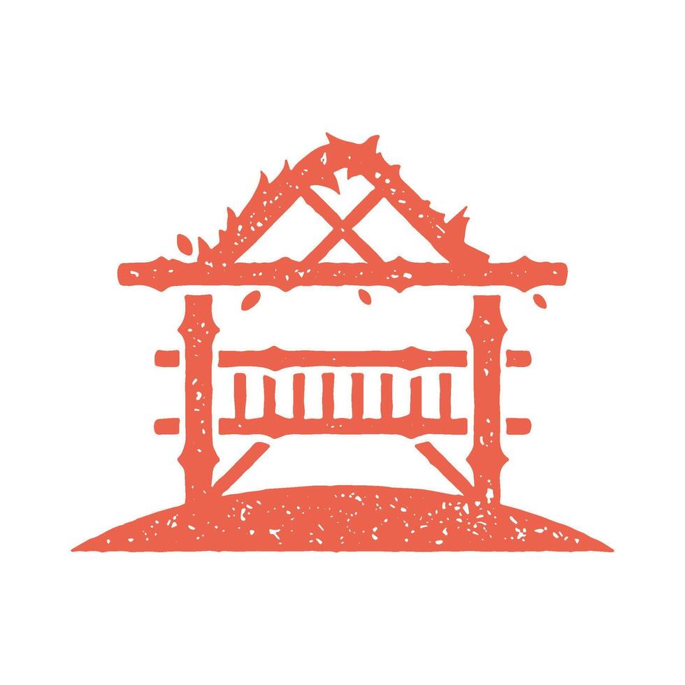 Outdoor facade summer bungalow hut arbor pavilion recreational leisure activity red grunge texture vector