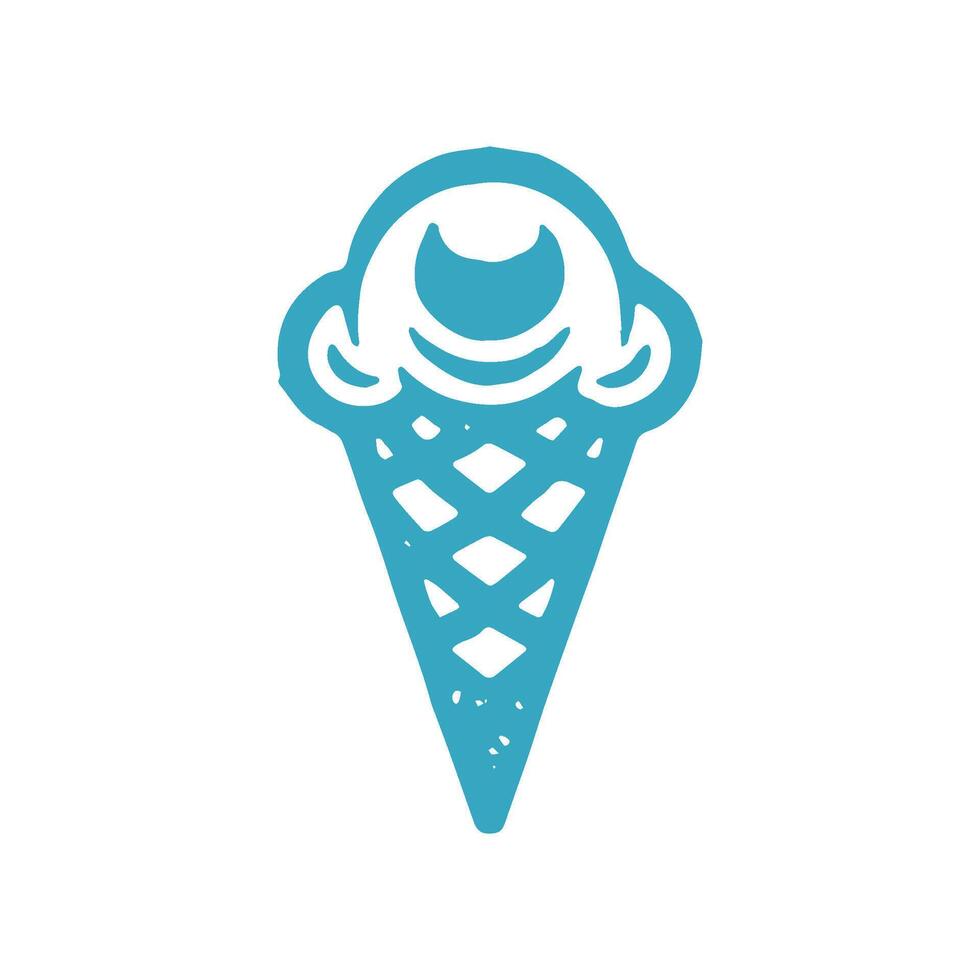 Refreshing appetizing summer dessert ice cream cornet with creamy dairy filled blue grunge texture vector