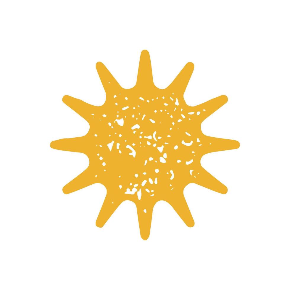 Rounded yellow sun with sharp thorns hand drawn grunge texture illustration vector