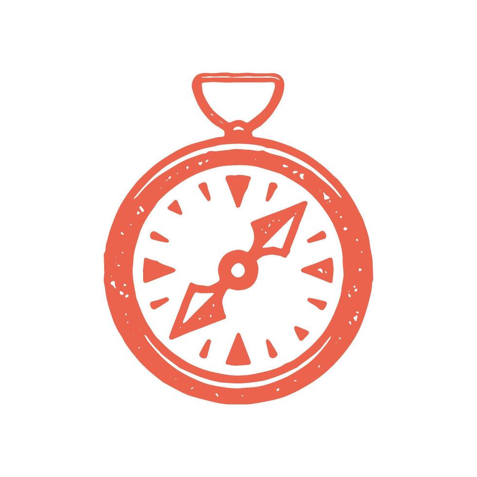 Hand drawn minimalist red compass with arrow for directional map orientation grunge texture vector