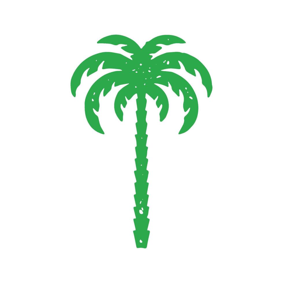 Green straight natural palm tree with lush foliage decorative logo design grunge texture vector