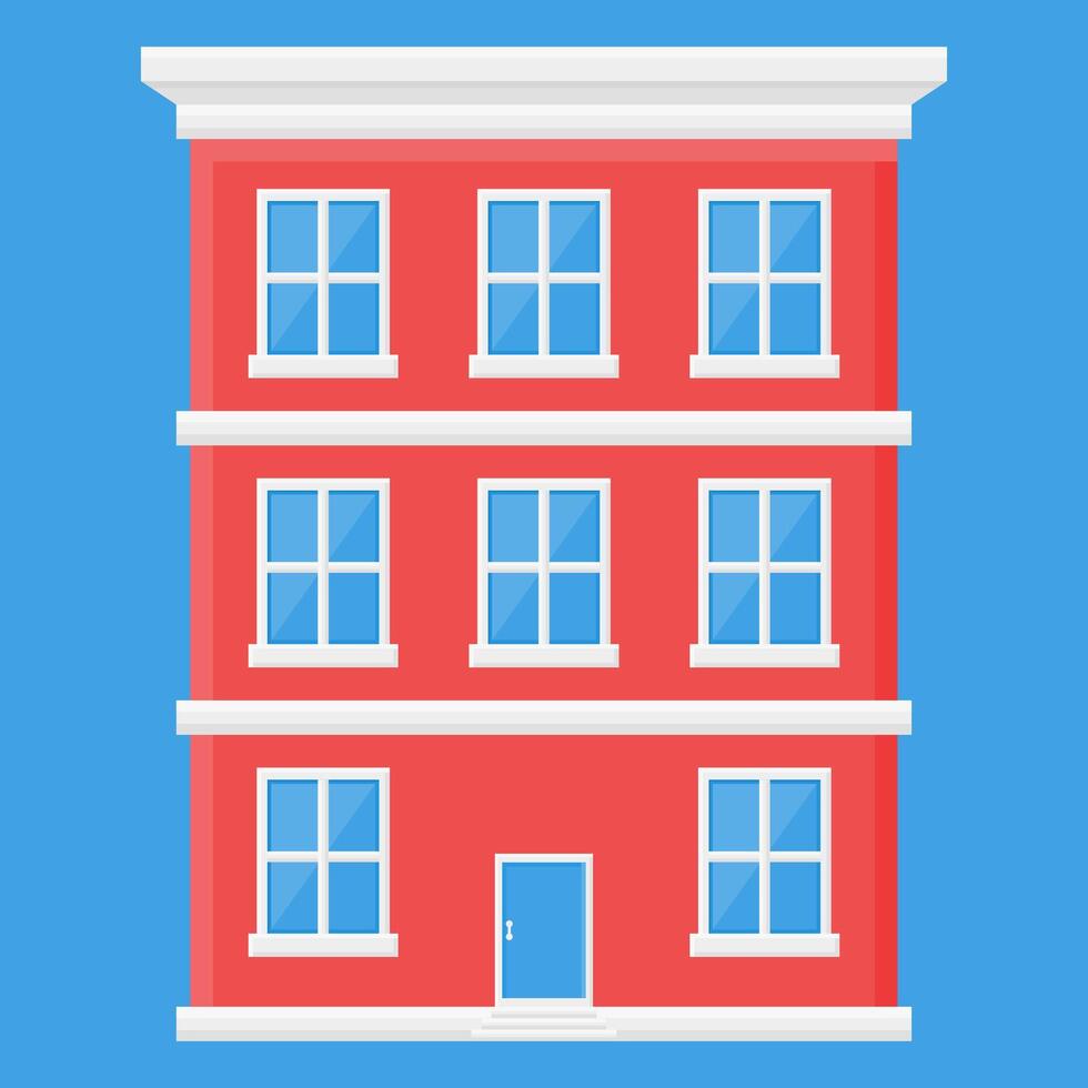 Red Apartment Building Design. Minimalist Red Apartment Material. Clean Windows. vector