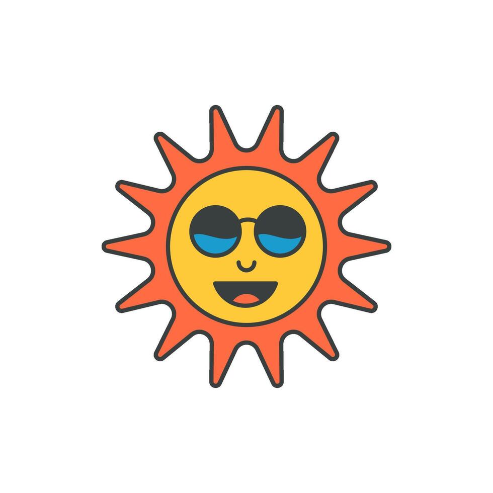 Smiling hippie orange sun with yellow center sunglasses pop art flat illustration vector