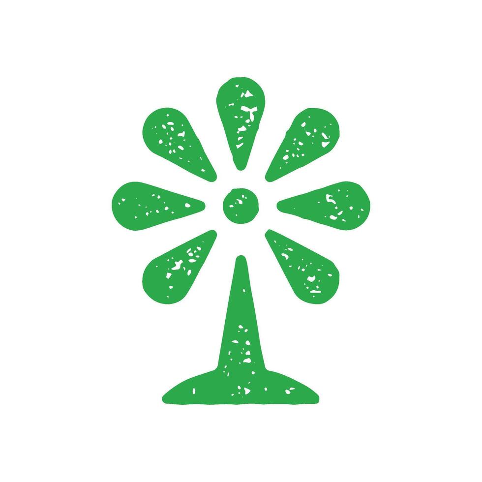 Abstract minimalist green palm tree, flower with petals or fan hand drawn decorative design vector