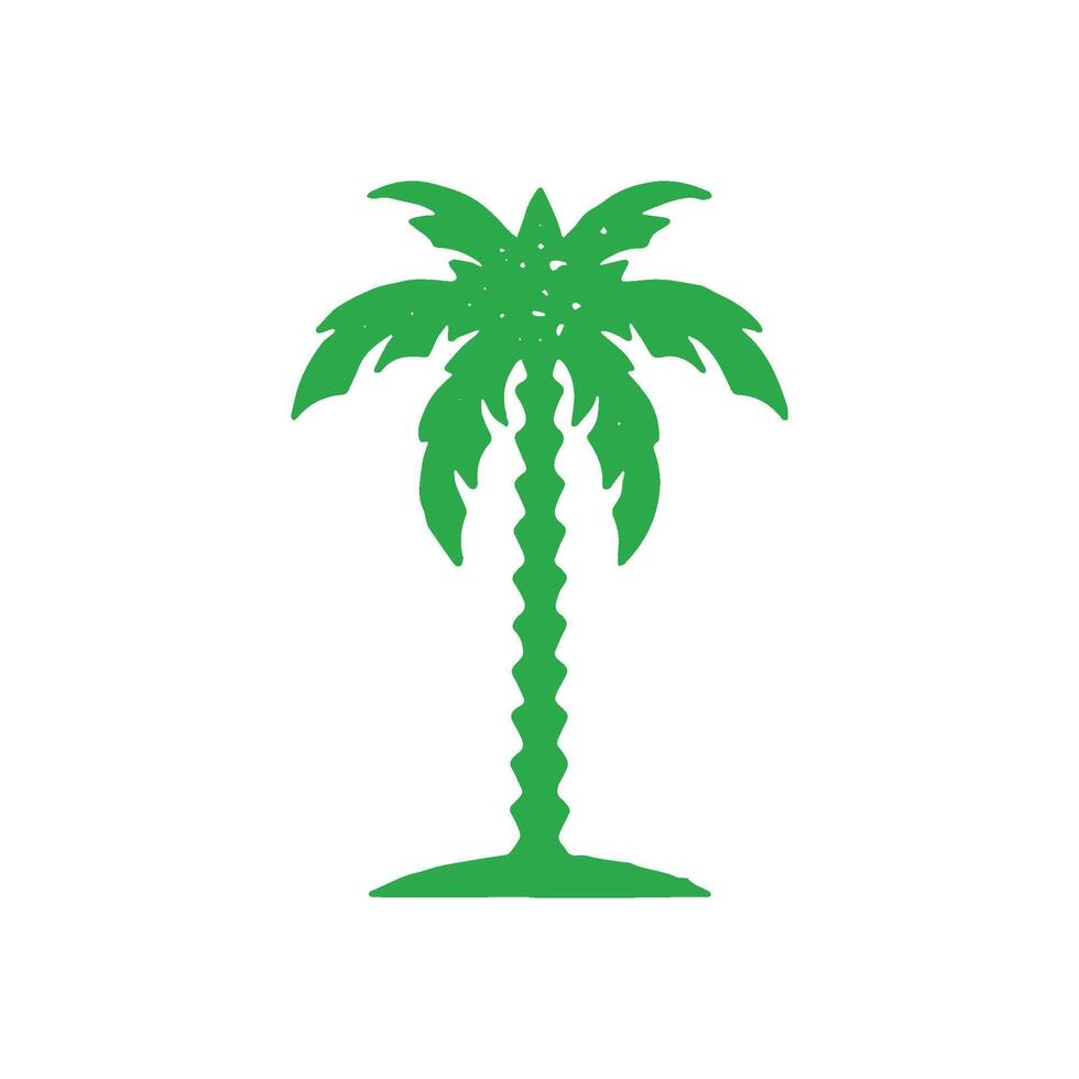 Hand drawn green palm tree with trunk and tropical leaves foliage summer travel vacation logo vector