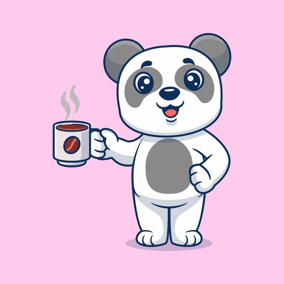 Cute panda drinking coffee cartoon icon illustration. Animal drink icon concept isolated flat cartoon style vector