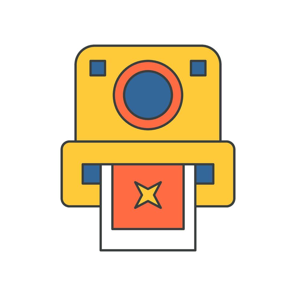 Yellow instant vintage camera with image photo shoot pop art groovy t shirt print cartoon vector