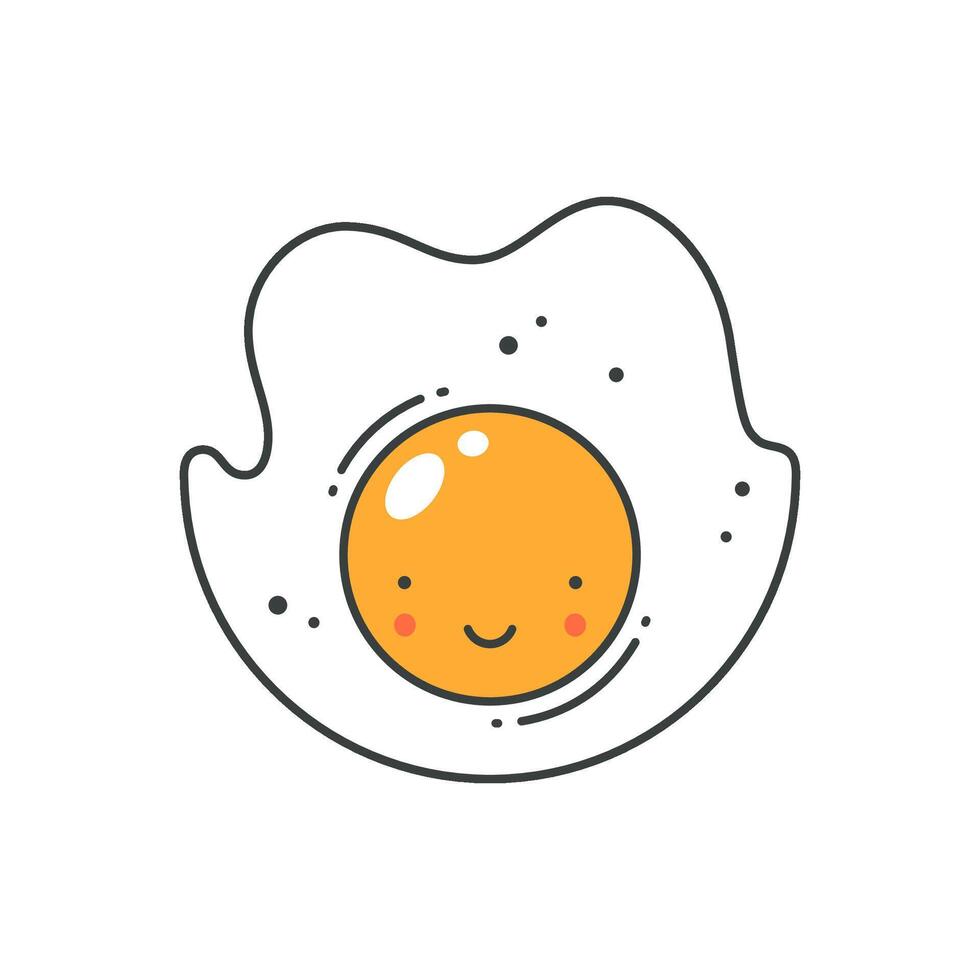 Smiling frying egg character funny face positive emotion pop art t shirt print cartoon vector