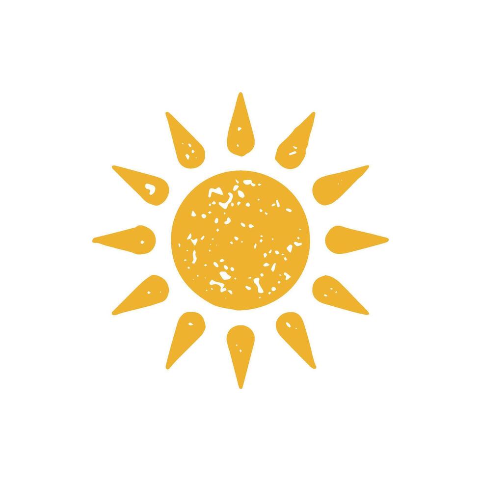 Bright yellow round sun with beams monochrome simple grunge texture illustration vector