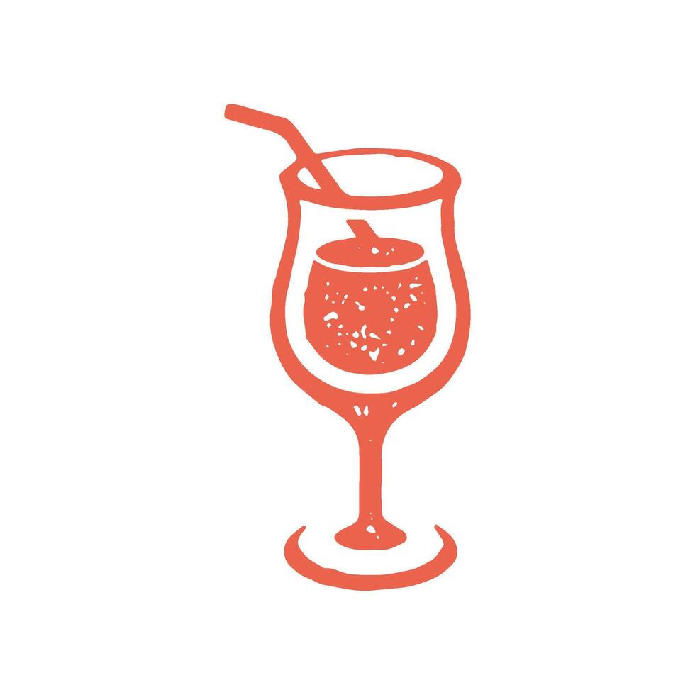 Refreshing summer juice cocktail in elegant goblet with straw red hand drawn grunge texture vector