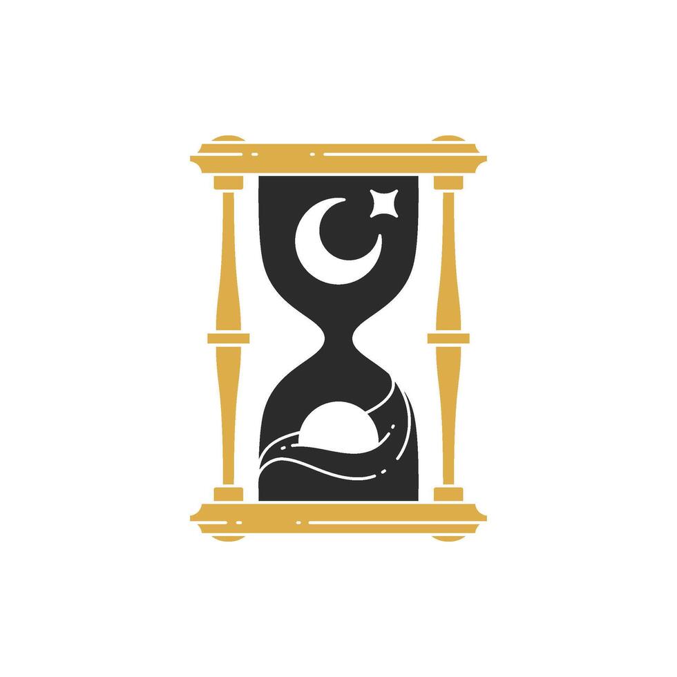 Sand clock with sun and moon crescent hand drawn silhouette illustration vector