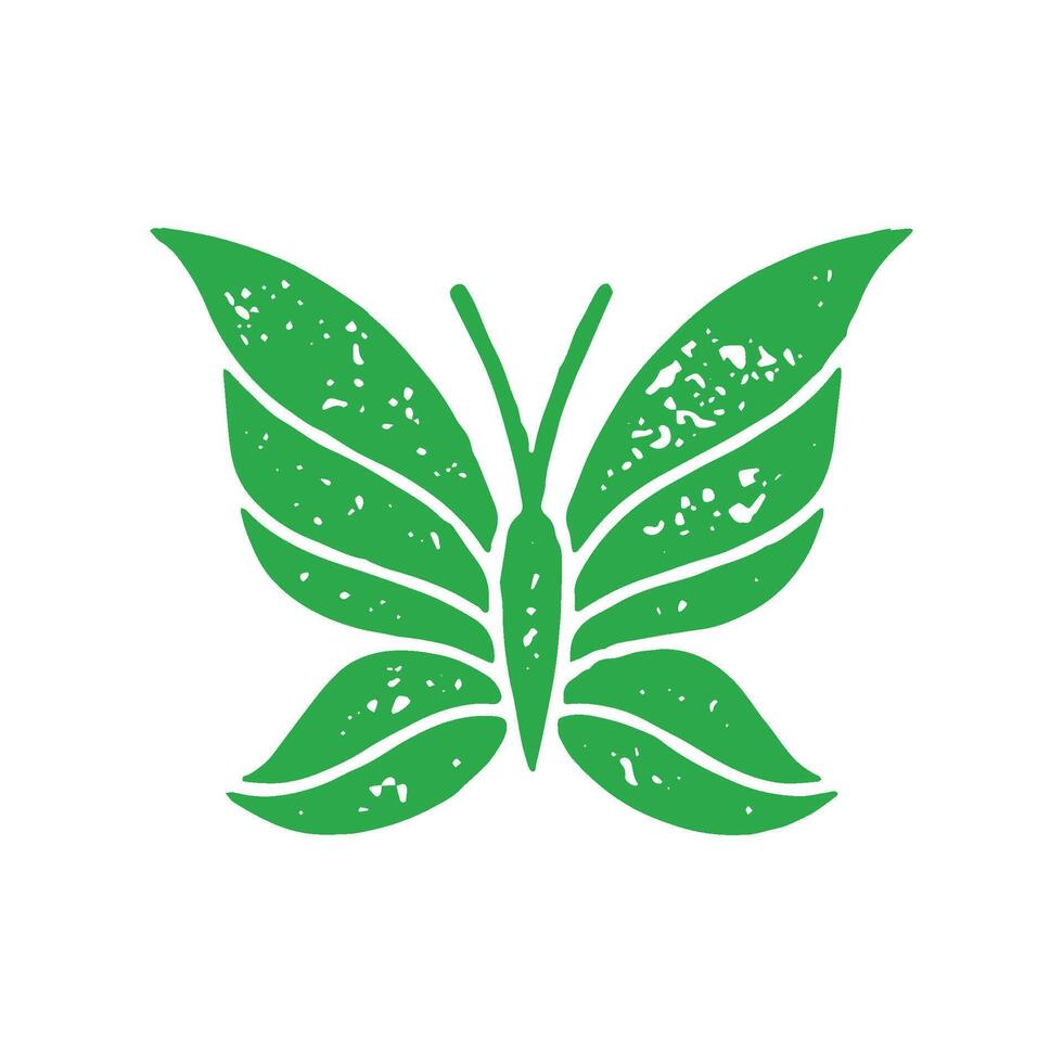 Minimalist green unusual butterfly ornamental wings and mustache decorative design grunge texture vector