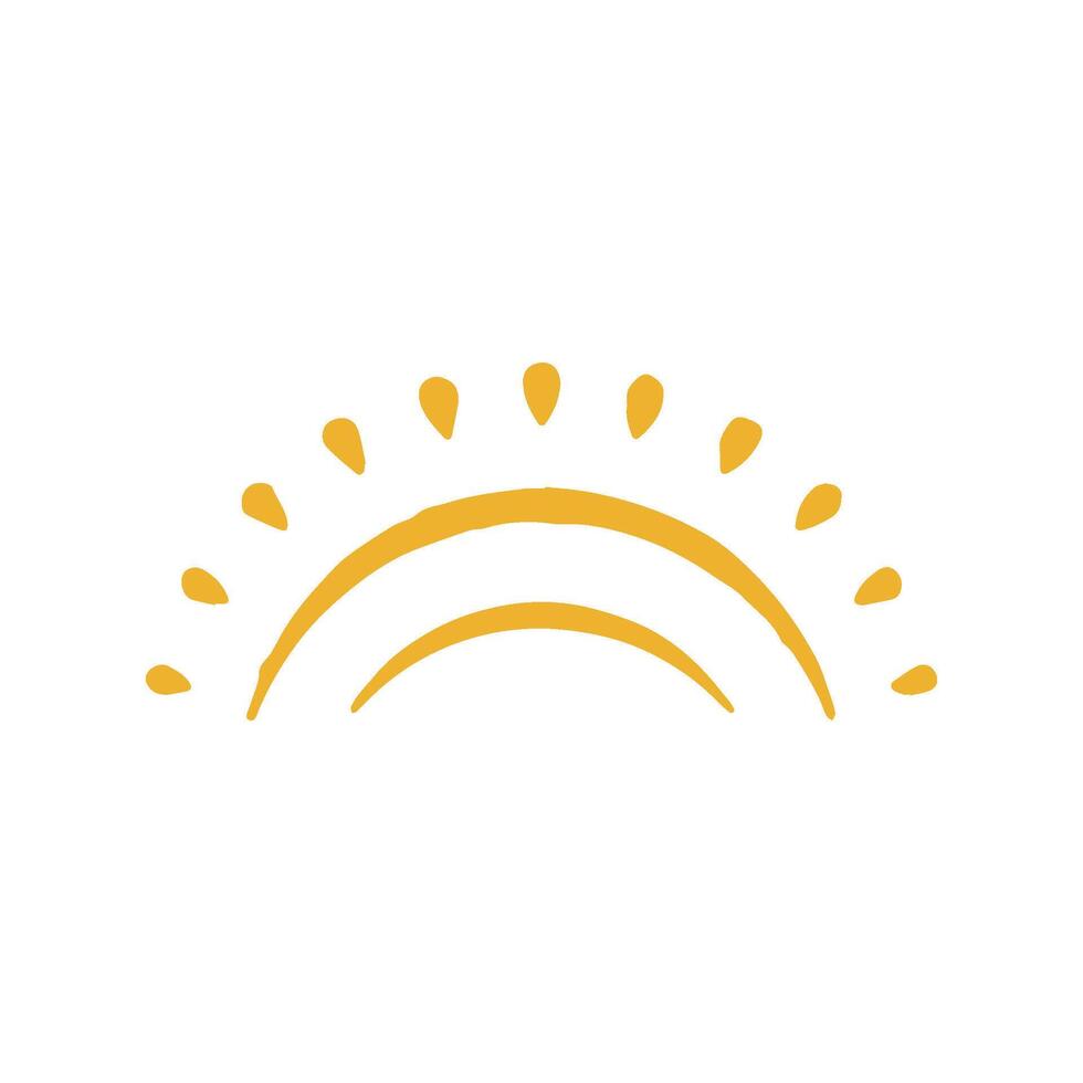 Abstract childish hand drawn sun with shine rays yellow arch shape decorative design grunge texture vector
