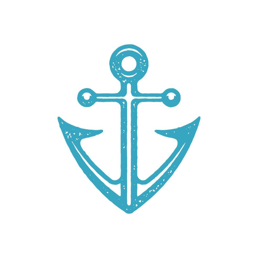 Classical ship anchor angled sharp edges nautical symbol blue grunge texture illustration vector