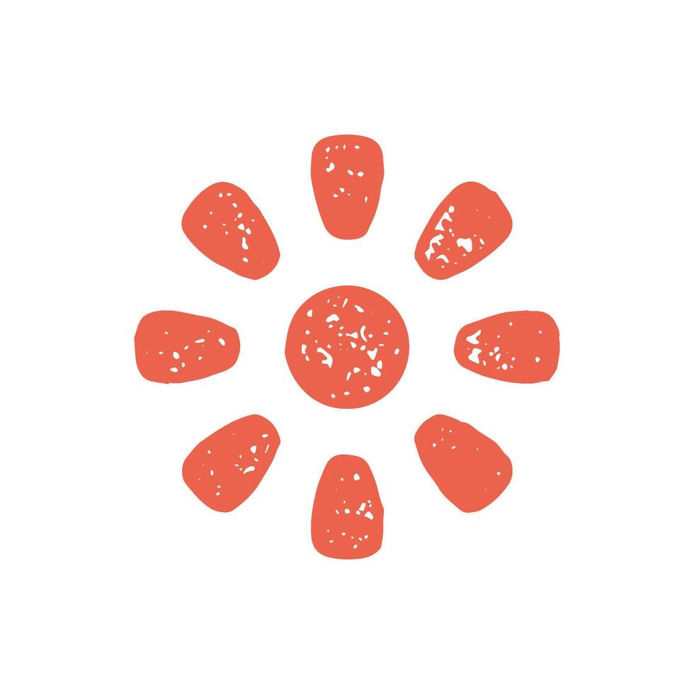 Abstract red sun with lighting beams minimalist simple logotype decorative design grunge texture vector