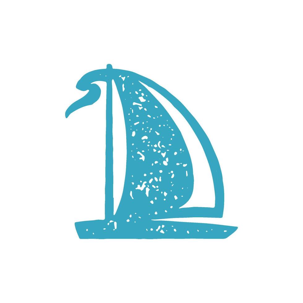 Hand drawn sail boat with flag floating at sea enjoying freedom summer leisure extreme sport vector