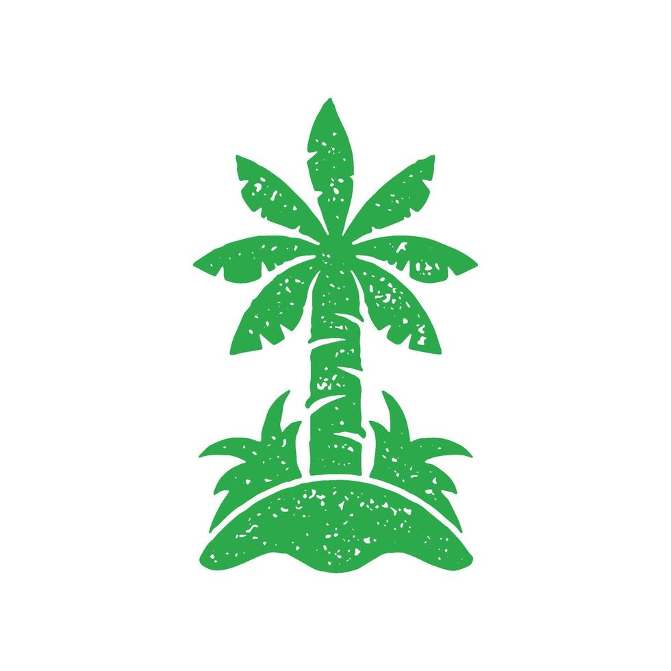 Tropical green palm tree surrounded by lush dense bushes paradise island landscape grunge texture vector