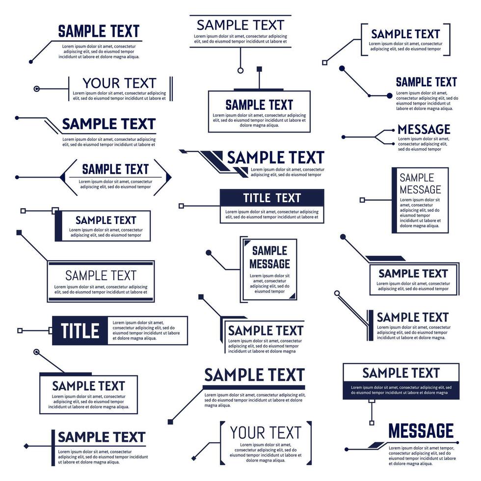 Callouts titles. Digital callout bar labels, description or information boxes, callout speech bubbles. Informational callout labels illustration set vector