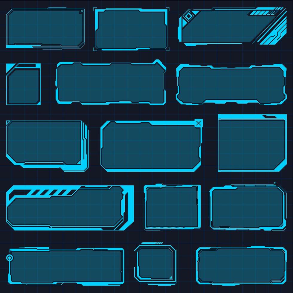 Hud frames. Digital futuristic hud interface panels, hologram high tech screen, modern interface window illustration set. Futuristic hologram frames vector