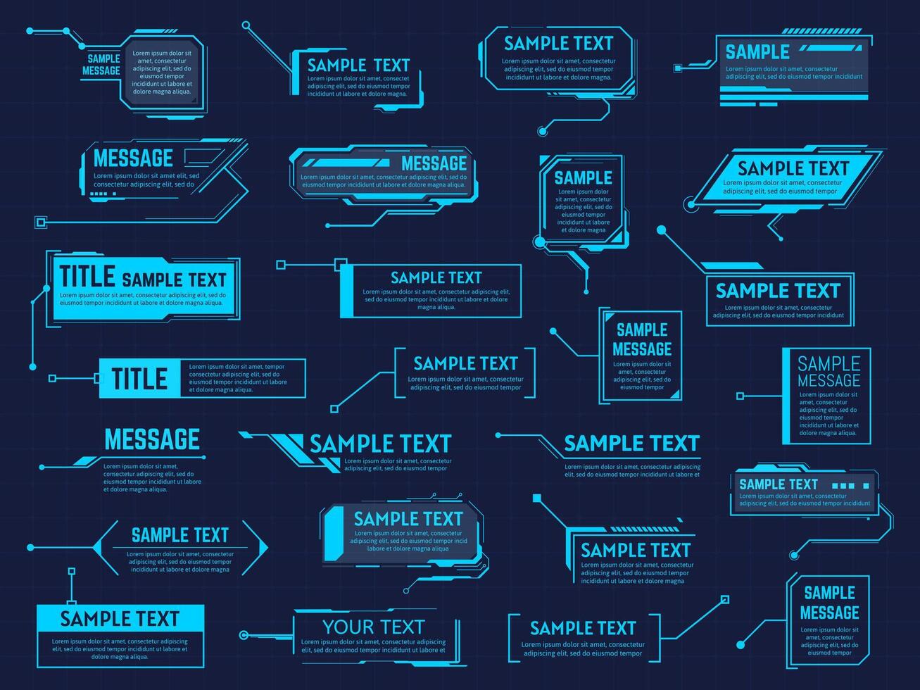 Futuristic callouts titles. Info boxes, digital information bar labels, modern description banner. Callout bar titles illustration set vector