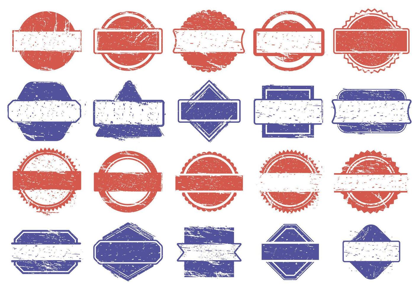 Frame stamps. Grunge texture discount badges, rubber texture framed marks. Rubber sale stamps illustration set vector