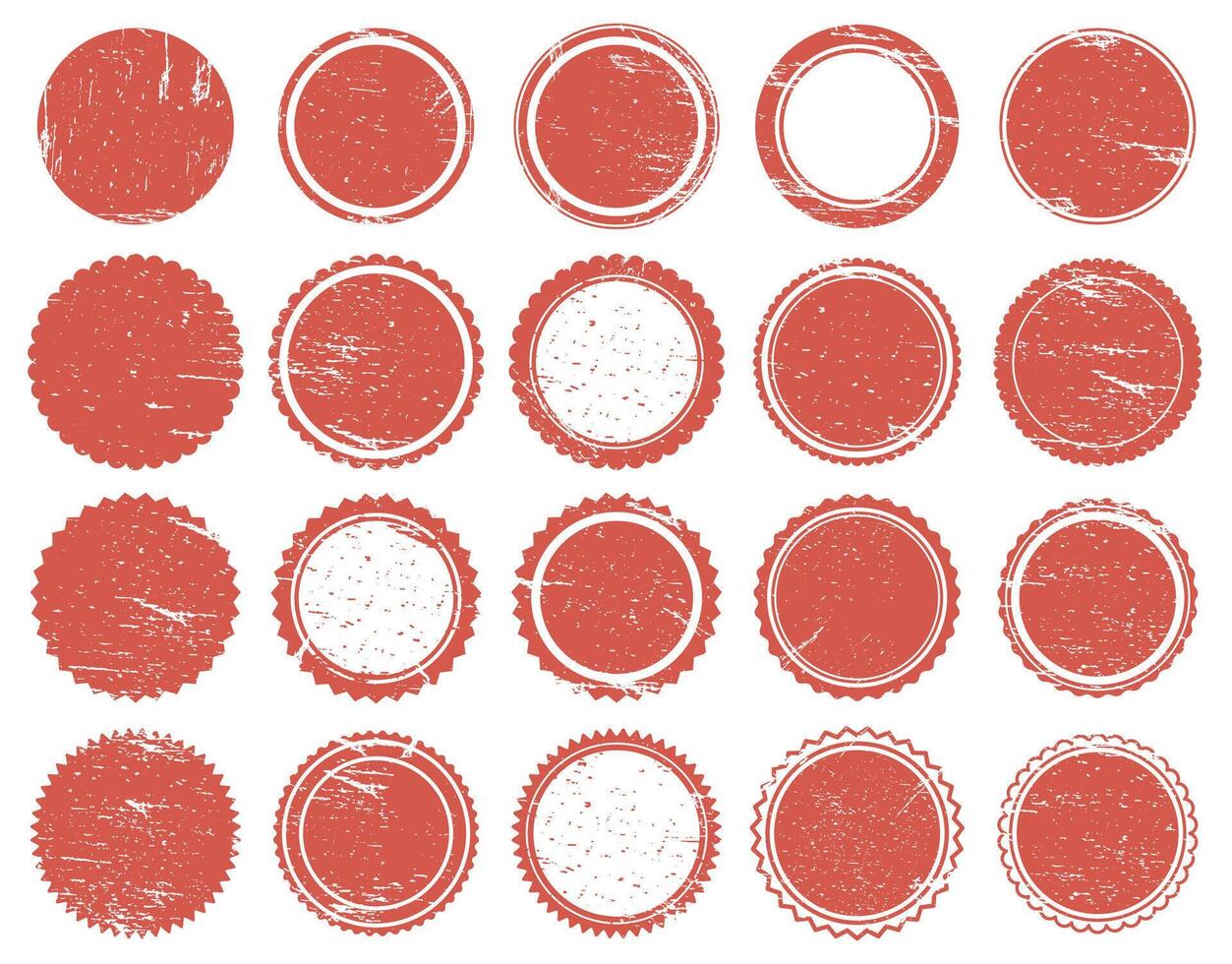 Grunge texture stamp. Rubber red circle stamps, distressed texture red vintage marks. Sale round stamps illustration set vector