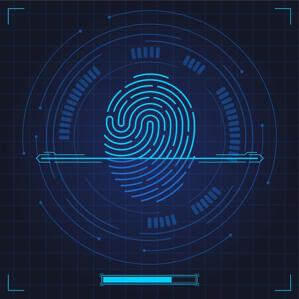Fingerprint scan. Biometric fingerprints identification, security system thumb lines authentication. Digital fingerprint scan illustration set vector