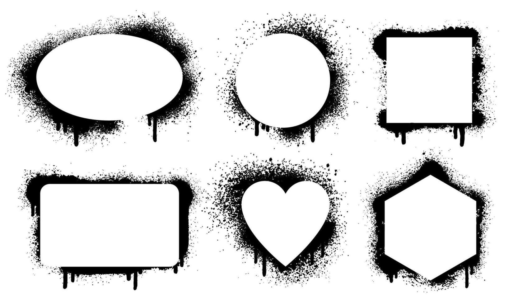 Spray dripping frames. Paint splatter abstract geometric borders. Grunge texture paint splash frames illustration set vector