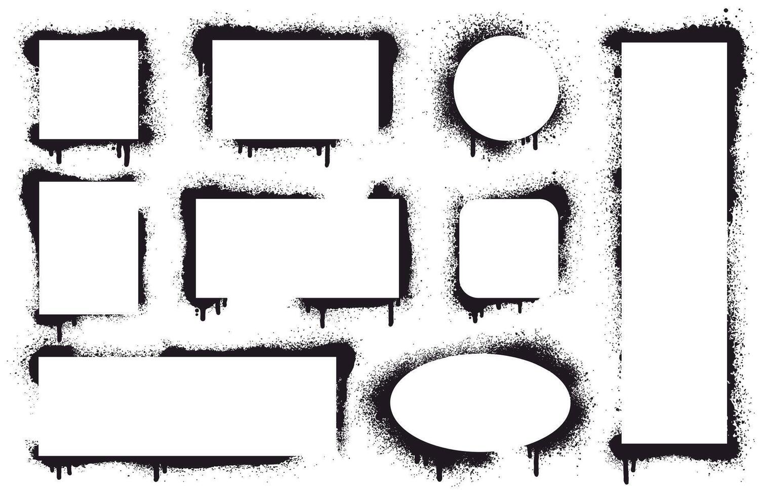 Spray paint frames. Grunge sprayed texture painted borders, abstract paint splatter geometric shapes illustration set. Paint splash banners vector