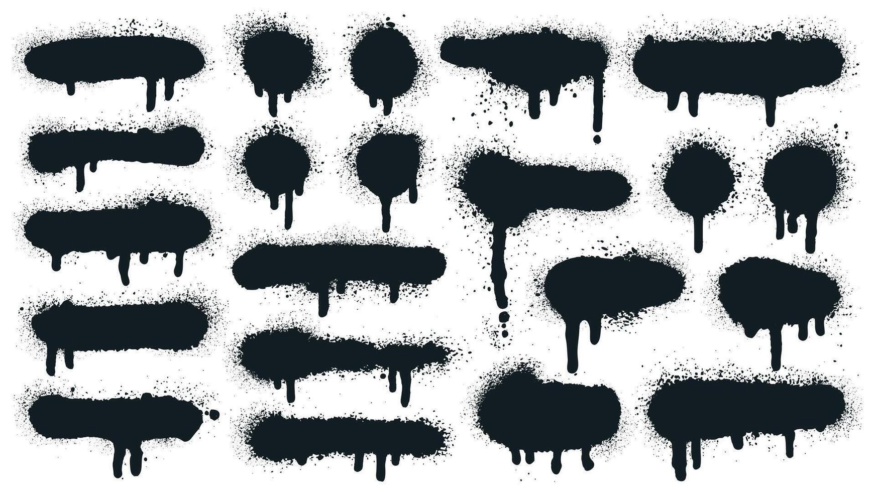 Spray paint shapes. Sprayed grunge dripping dots and borders, abstract graffiti spraying textured shapes illustration set. Paint splatter symbols vector