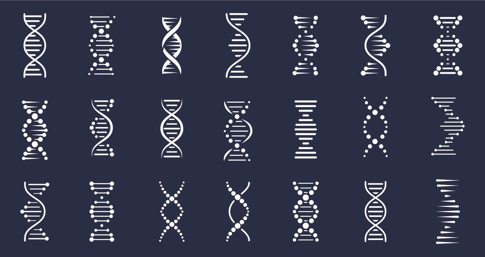 DNA icons. Genetic spiral structure, genome helix. Biotechnology molecular concept, human chromosome elements vector