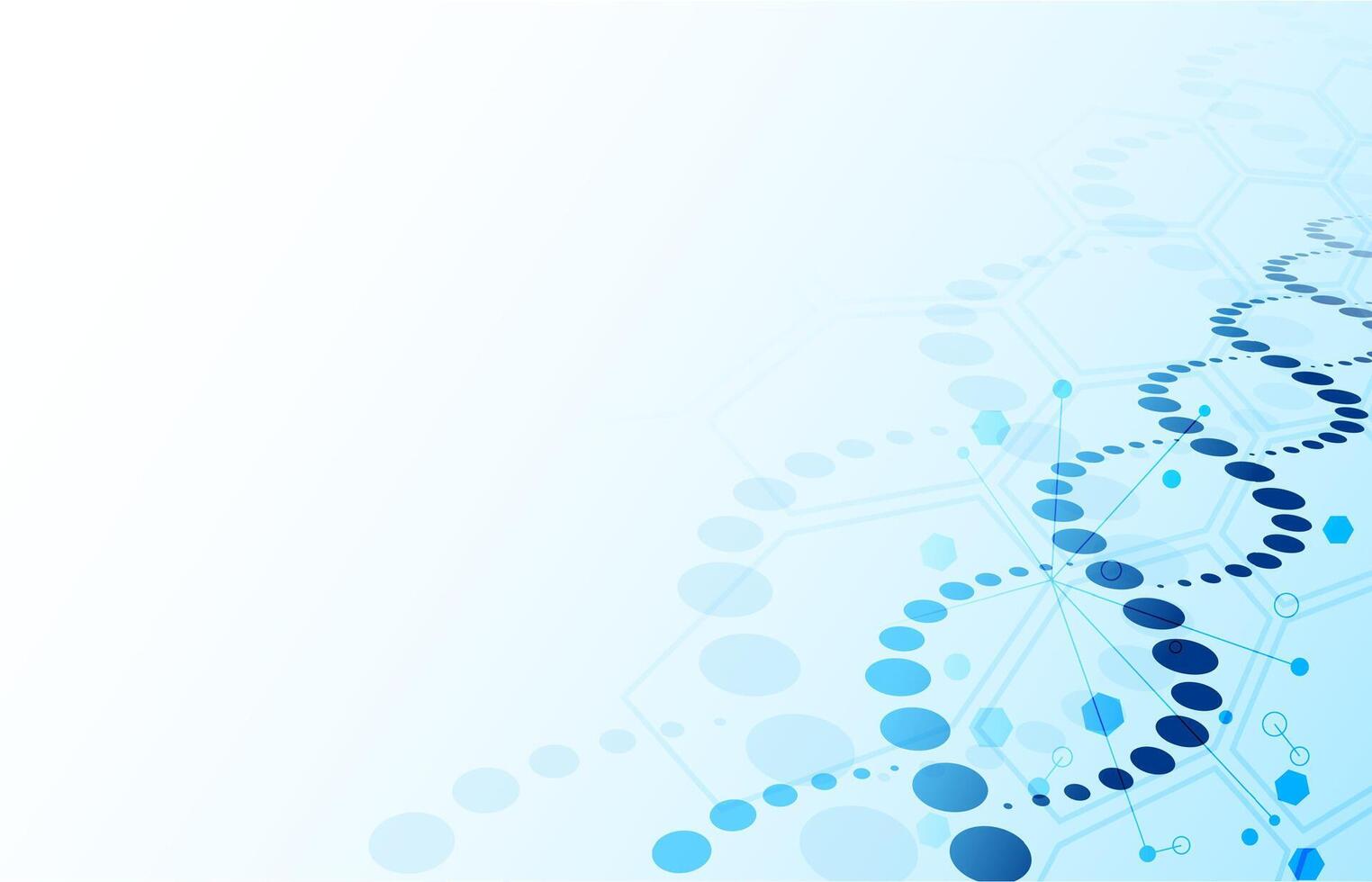 DNA background. Blue abstract helix biotechnology and hexagon molecular texture with copy space for text, genome engineering concept vector