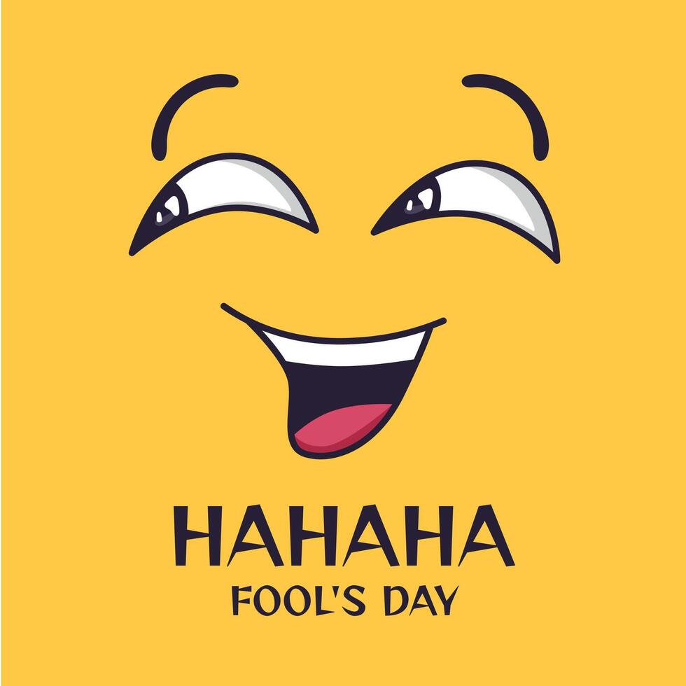 April fools day. Cartoon crazy laughing eyes and mouth, funny spring holiday poster, banner template with happy face vector