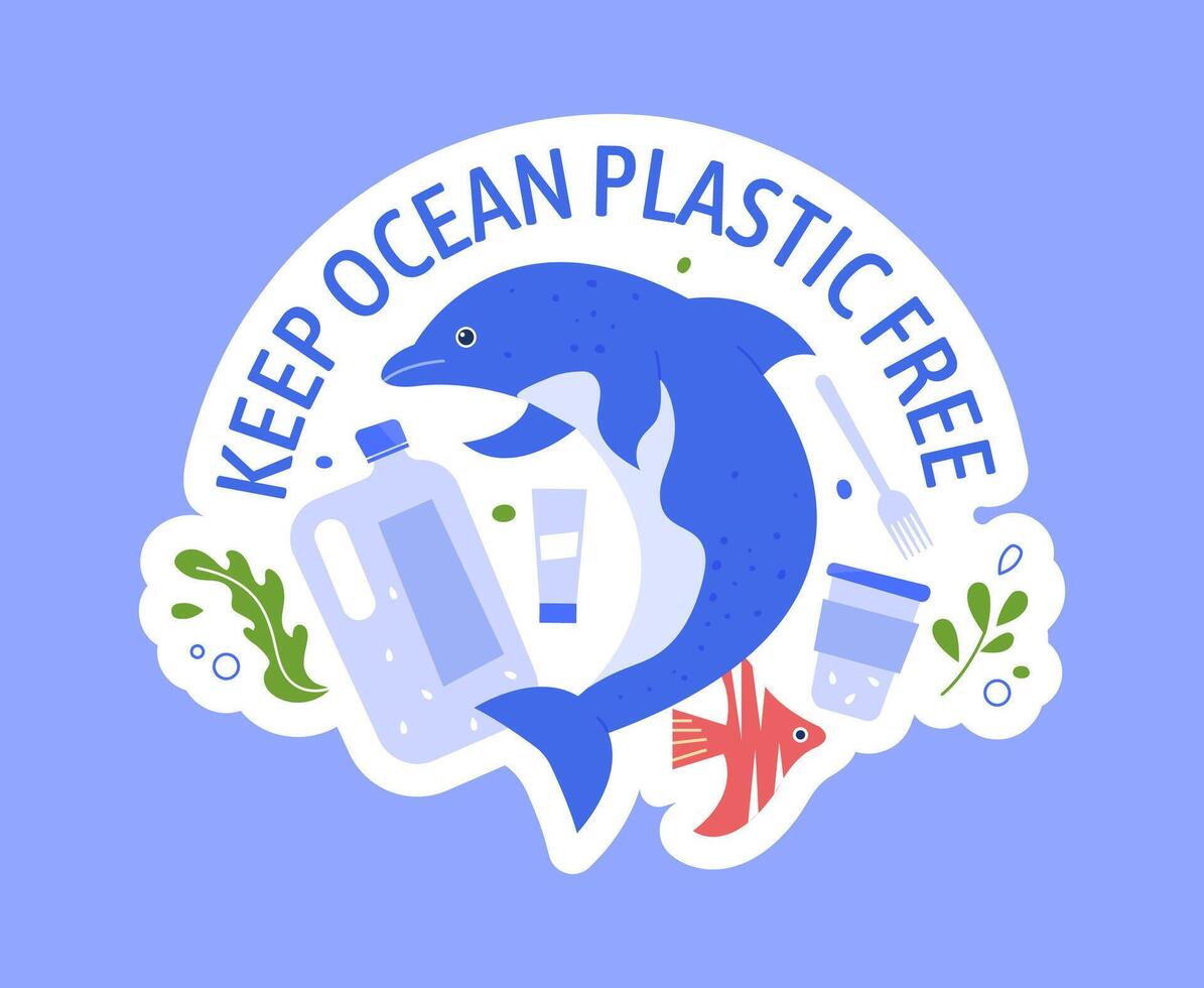 Keep ocean plastic free, global pollution problem vector