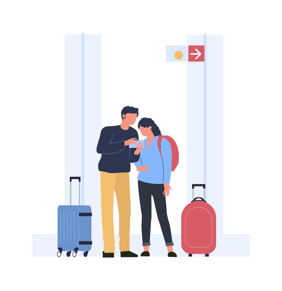 People find route to board in airport terminal vector